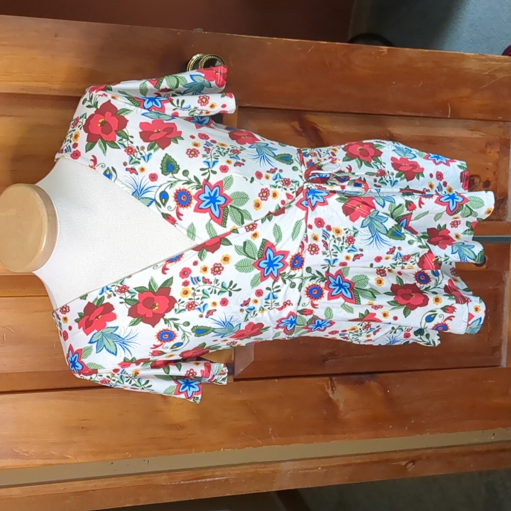 FAITH & JOY* faux wrap front, flutter sleeve, peplum waist top blouse tu…